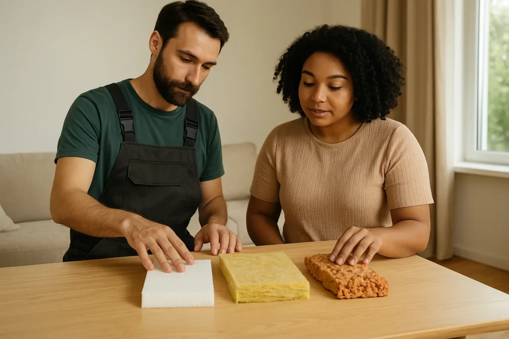 Technician team discussing Rockwall home insulation options