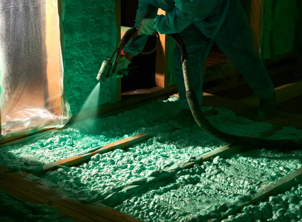 Specialized spray foam insulation installation inside a residential home