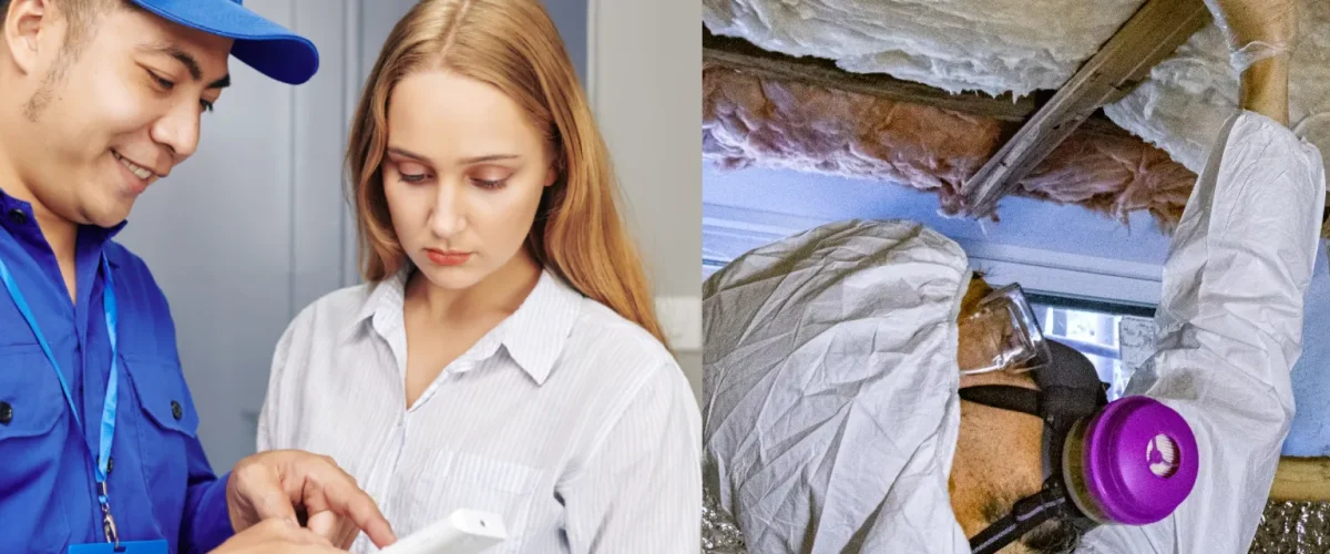 Home Insulation Partner – Consultation and Professional Installation Home insulation contractor consulting with client and installing insulation